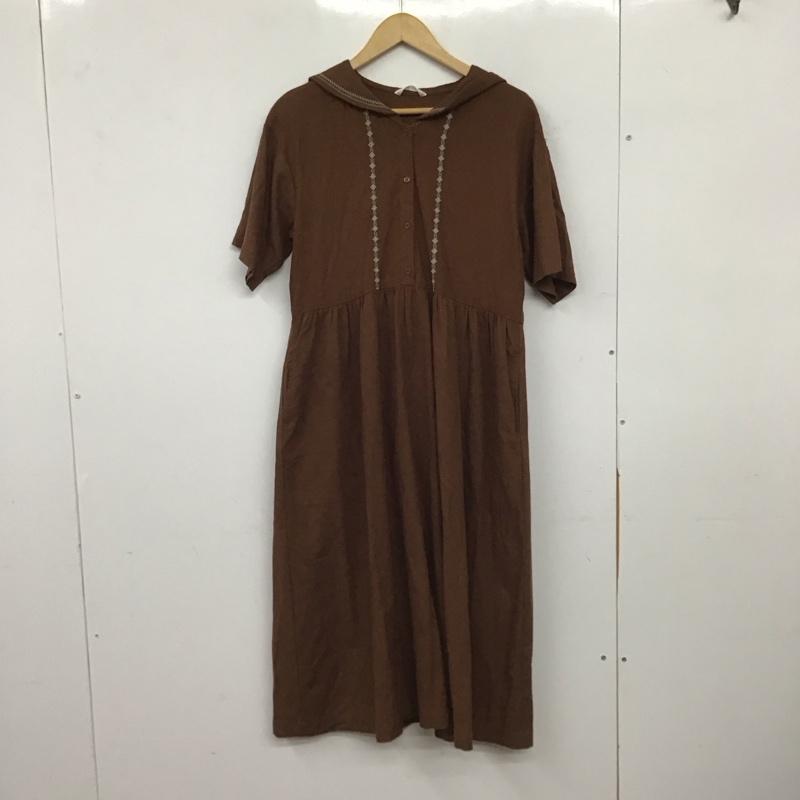 エヘカソポ ehka sopo ワンピース ロングスカート 1106092 半袖 セーラーカラー FREE 刺繍 茶 / ブラウン / brown レディース USED 古着 中古 10155540
