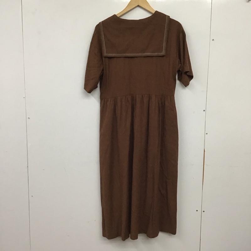 エヘカソポ ehka sopo ワンピース ロングスカート 1106092 半袖 セーラーカラー FREE 刺繍 茶 / ブラウン / brown レディース USED 古着 中古 10155540
