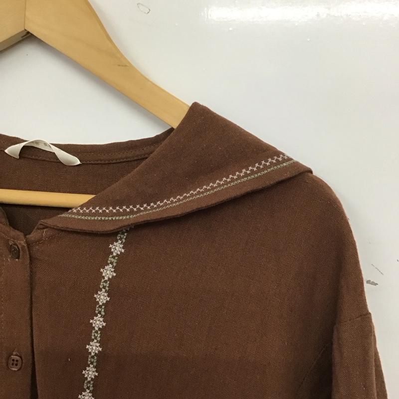 エヘカソポ ehka sopo ワンピース ロングスカート 1106092 半袖 セーラーカラー FREE 刺繍 茶 / ブラウン / brown レディース USED 古着 中古 10155540