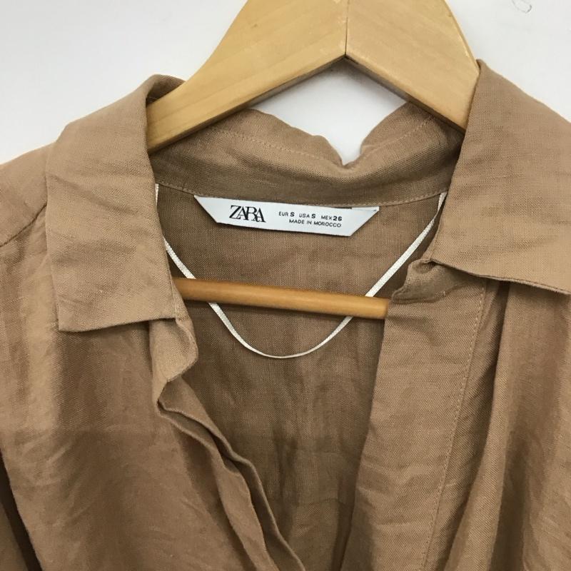 ザラ ZARA ワンピース ロングスカート 2524 776 730 リネンレーヨン スキッパーワンピース 長袖 S 無地 茶 / ブラウン / brown レディース USED 古着 中古 10155545
