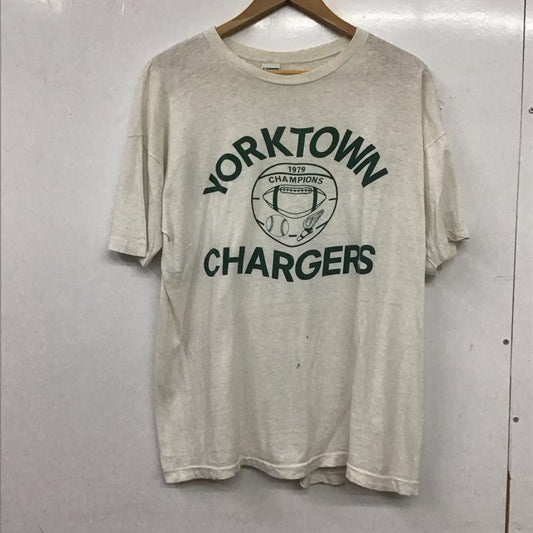 チャンピオン Champion Tシャツ 半袖 半袖カットソー プリントTシャツ クルーネックカットソー XL ロゴ、文字 アイボリー / アイボリー / メンズ USED 古着 中古 10155639