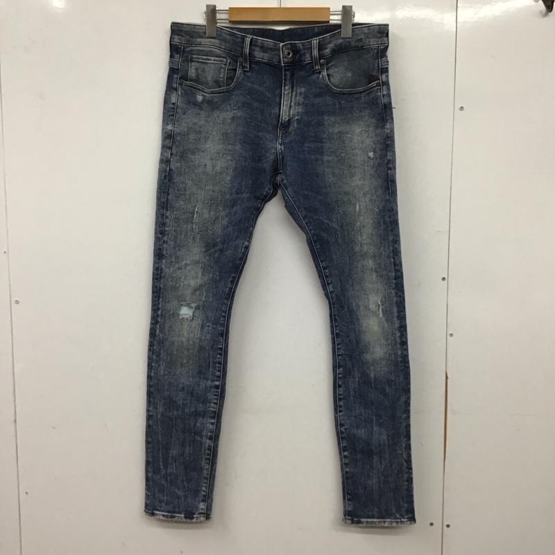 ジースターロゥ G-STAR RAW パンツ デニム、ジーンズ デニムパンツ スリムパンツ カジュアルパンツ ストレッチパンツ 34インチ ダメージ加工 インディゴ / インディゴ / Indigo メンズ USED 古着 中古 10155677