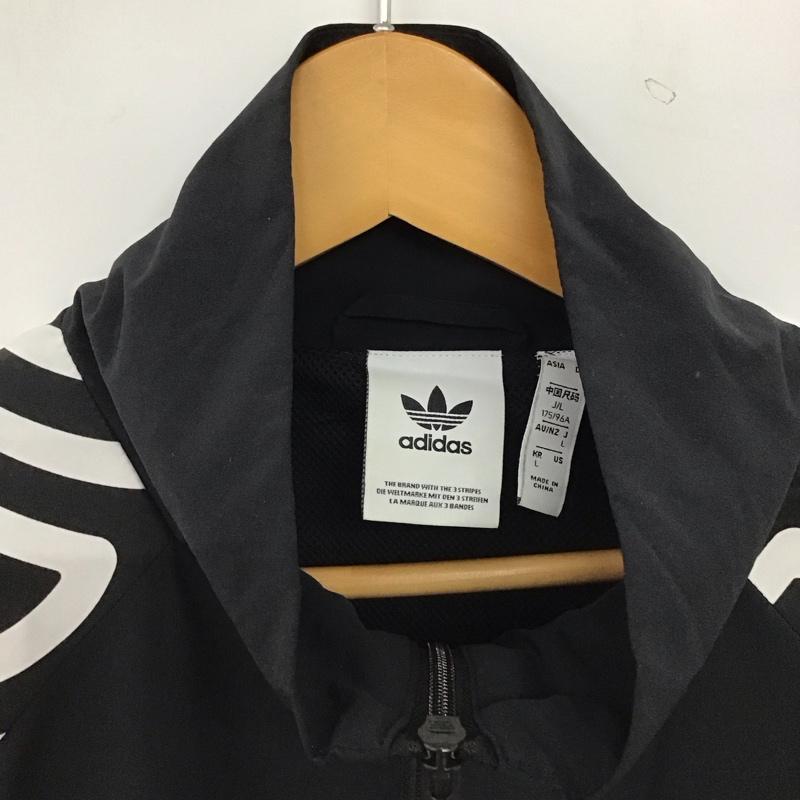 アディダス adidas ジャケット、上着 ジャンパー、ブルゾン ジップアップジャケット アウター スタンドネック L ロゴ、文字 黒 / ブラック / black メンズ USED 古着 中古 10155686