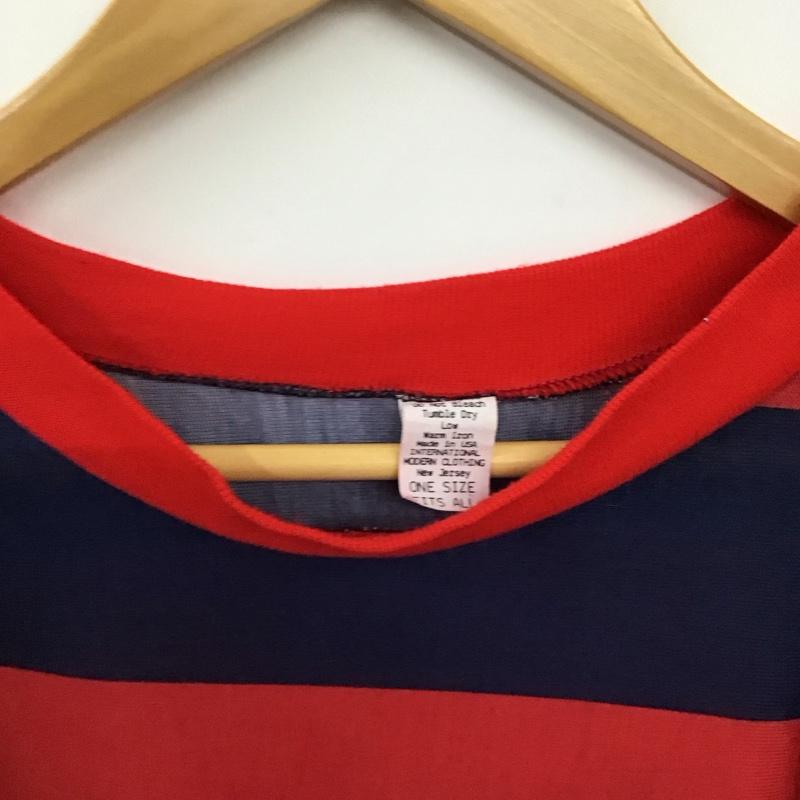 古着 USED Tシャツ 半袖 半袖カットソー プリントTシャツ クルーネックカットソー ONE SIZE ボーダー柄 赤 / レッド / red X 紺 / ネイビー / navy メンズ USED 古着 中古 10155695