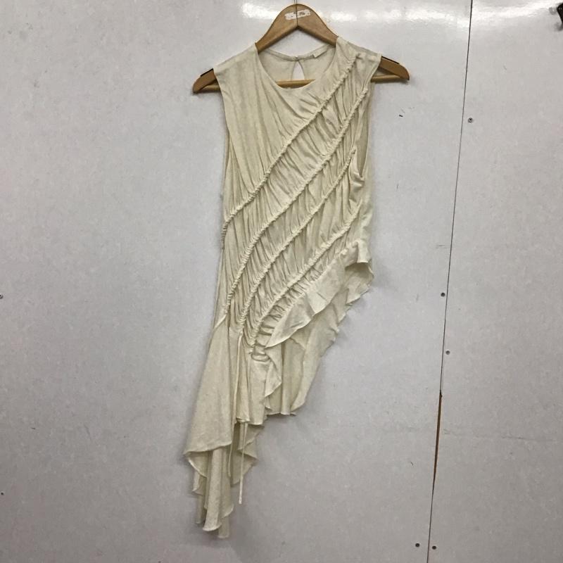 ザラ ZARA カットソー 半袖 3641/369/251 アシンメトリーヘムギャザートップス M 無地 オフホワイト / オフホワイト / レディース USED 古着 中古 10155724