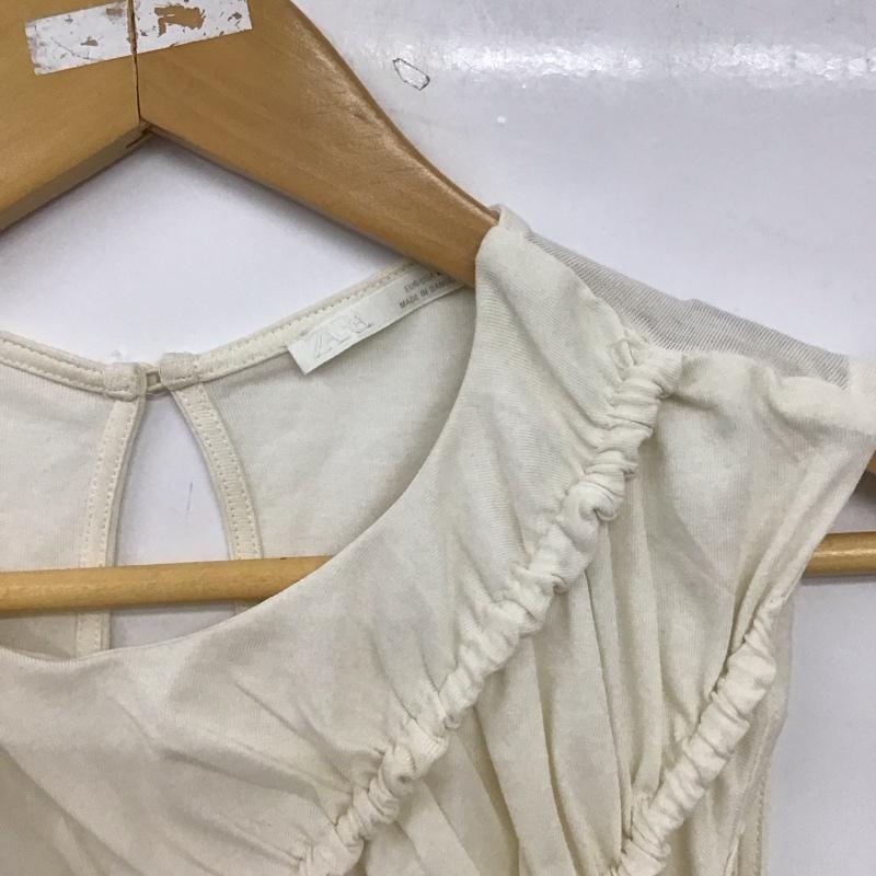 ザラ ZARA カットソー 半袖 3641/369/251 アシンメトリーヘムギャザートップス M 無地 オフホワイト / オフホワイト / レディース USED 古着 中古 10155724