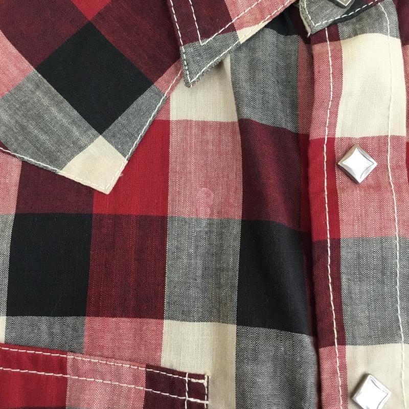 フラットヘッド The Flat Head シャツ、ブラウス 半袖 THE FLAT HEAD フラットヘッド ウエスタンシャツ 半袖 ブロックチェック 36 チェック 赤 / レッド / red メンズ USED 古着 中古 10155743