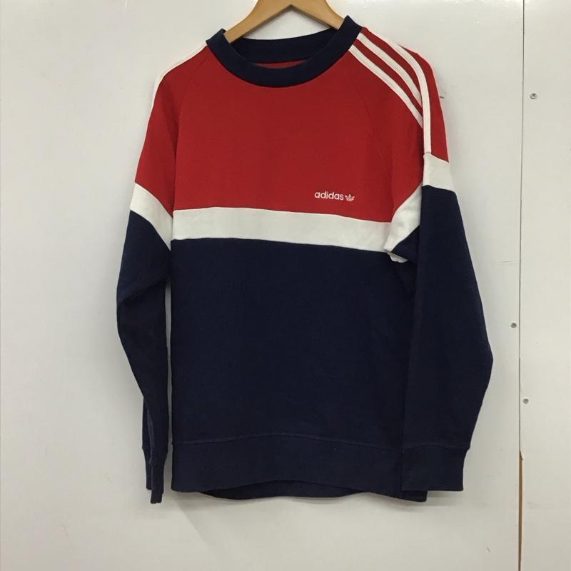 アディダス adidas トレーナー 長袖 長袖トレーナー スウェット クルーネック プルオーバー M ロゴ、文字 赤 / レッド / red X 紺 / ネイビー / navy メンズ USED 古着 中古 10155773