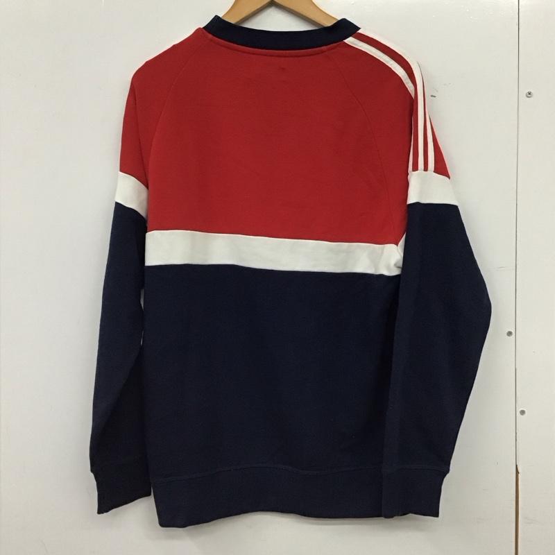 アディダス adidas トレーナー 長袖 長袖トレーナー スウェット クルーネック プルオーバー M ロゴ、文字 赤 / レッド / red X 紺 / ネイビー / navy メンズ USED 古着 中古 10155773