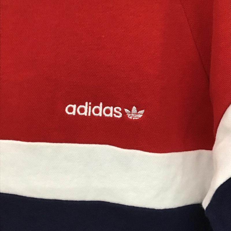 アディダス adidas トレーナー 長袖 長袖トレーナー スウェット クルーネック プルオーバー M ロゴ、文字 赤 / レッド / red X 紺 / ネイビー / navy メンズ USED 古着 中古 10155773