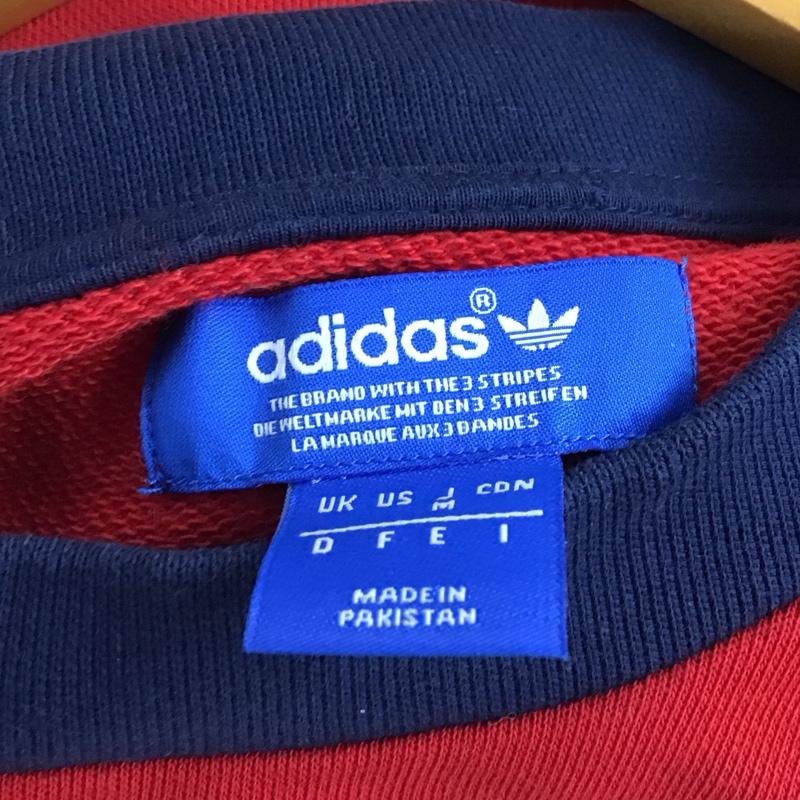 アディダス adidas トレーナー 長袖 長袖トレーナー スウェット クルーネック プルオーバー M ロゴ、文字 赤 / レッド / red X 紺 / ネイビー / navy メンズ USED 古着 中古 10155773