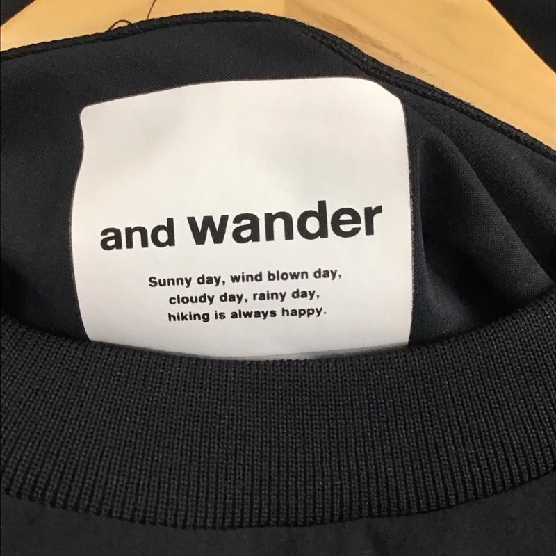 アンドワンダー and wander カットソー 長袖 長袖カットソー ナイロンジャケット プルオーバージャケット L ロゴ、文字 黒 / ブラック / black メンズ USED 古着 中古 10155781