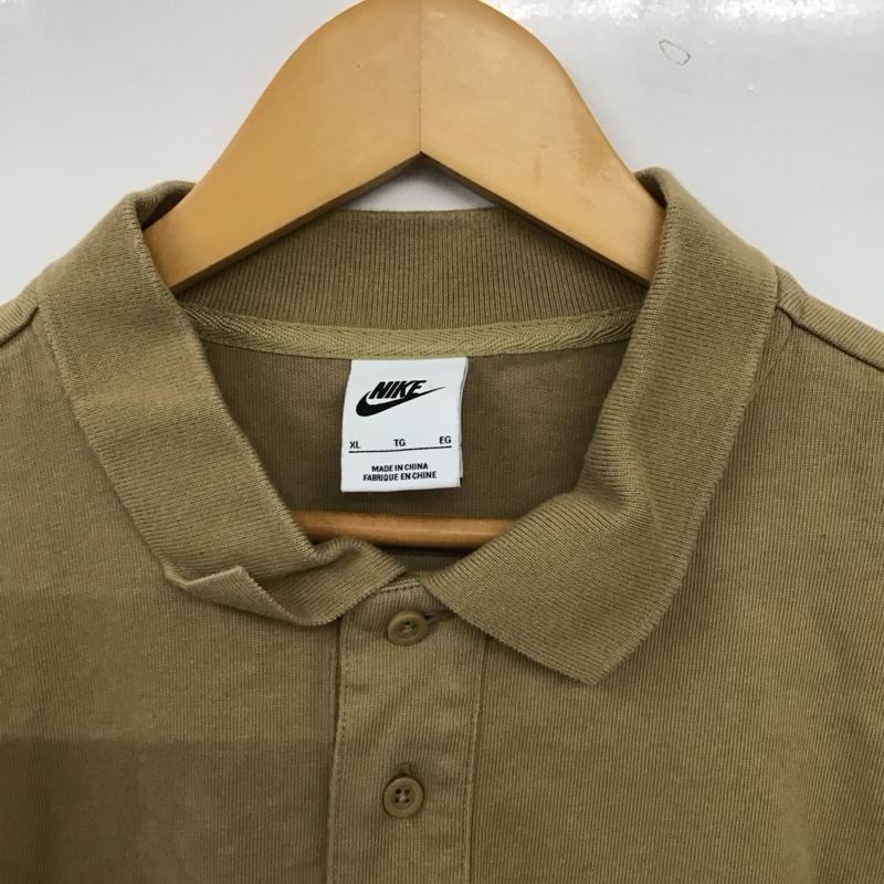 ナイキ NIKE ポロシャツ 長袖 長袖ポロシャツ 長袖カットソー カラーシャツ XL ロゴ、文字 ベージュ / ベージュ / beige メンズ USED 古着 中古 10155826