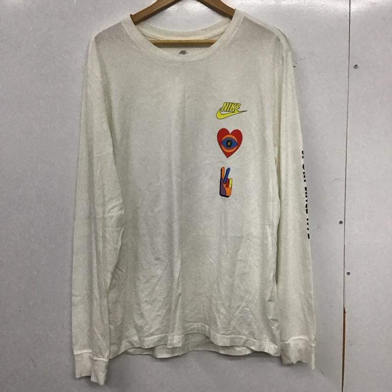 ナイキ NIKE カットソー 長袖 長袖カットソー プリントカットソー クルーネック XXL ロゴ、文字 白 / ホワイト / white メンズ USED 古着 中古 10155843