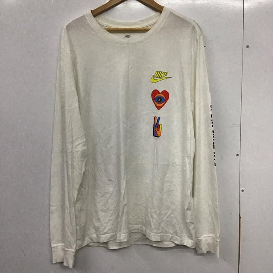ナイキ NIKE カットソー 長袖 長袖カットソー プリントカットソー クルーネック XXL ロゴ、文字 白 / ホワイト / white メンズ USED 古着 中古 10155843