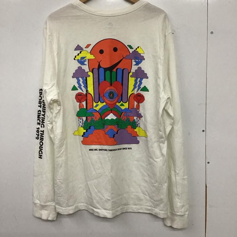ナイキ NIKE カットソー 長袖 長袖カットソー プリントカットソー クルーネック XXL ロゴ、文字 白 / ホワイト / white メンズ USED 古着 中古 10155843