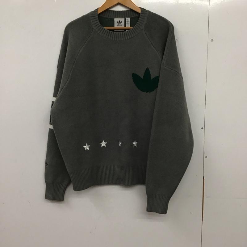 アディダス adidas ニット、セーター 長袖 長袖ニットカットソー クルーネック セーター XL ロゴ、文字 灰 / グレー / gray メンズ USED 古着 中古 10155856