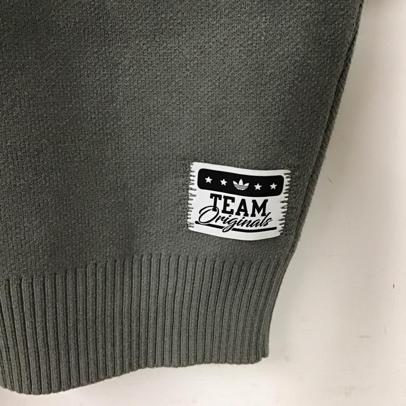 アディダス adidas ニット、セーター 長袖 長袖ニットカットソー クルーネック セーター XL ロゴ、文字 灰 / グレー / gray メンズ USED 古着 中古 10155856