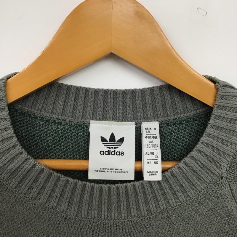 アディダス adidas ニット、セーター 長袖 長袖ニットカットソー クルーネック セーター XL ロゴ、文字 灰 / グレー / gray メンズ USED 古着 中古 10155856