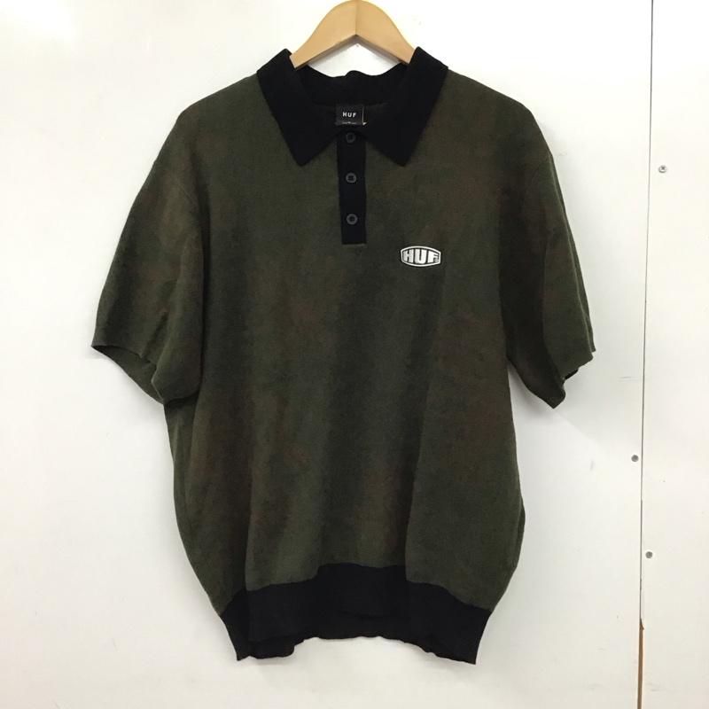 ハフ HUF ポロシャツ 半袖 半袖ポロシャツ カラーシャツ 半袖カットソー M プリント カーキ / カーキ / khaki メンズ USED 古着 中古 10155875