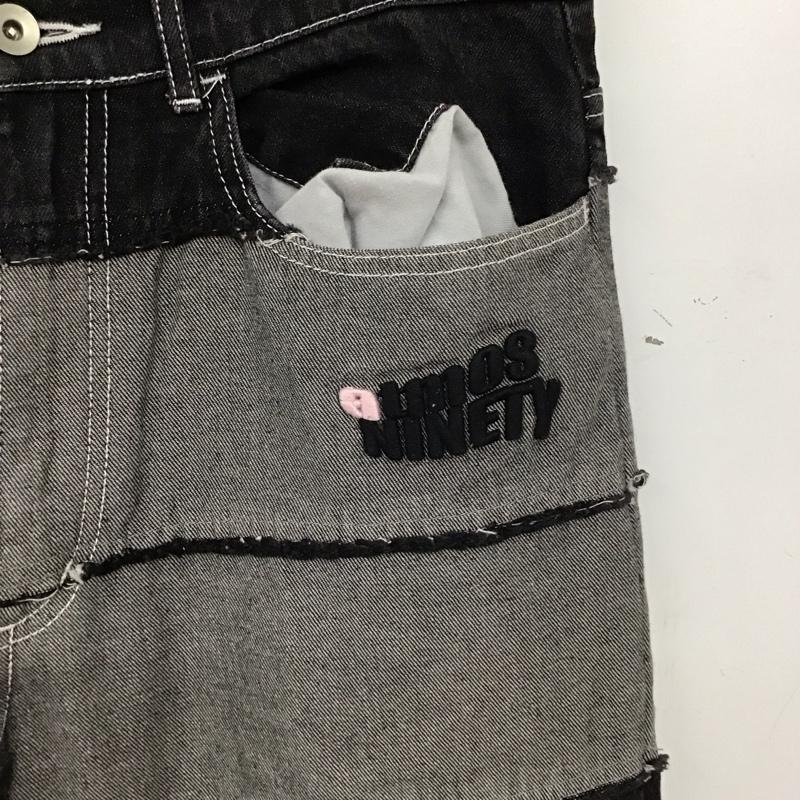 ナインティナインティ 9090 パンツ デニム、ジーンズ デニムパンツ ワイドパンツ カジュアルパンツ L ロゴ、文字 ダークグレー / ダークグレー / メンズ USED 古着 中古 10155898