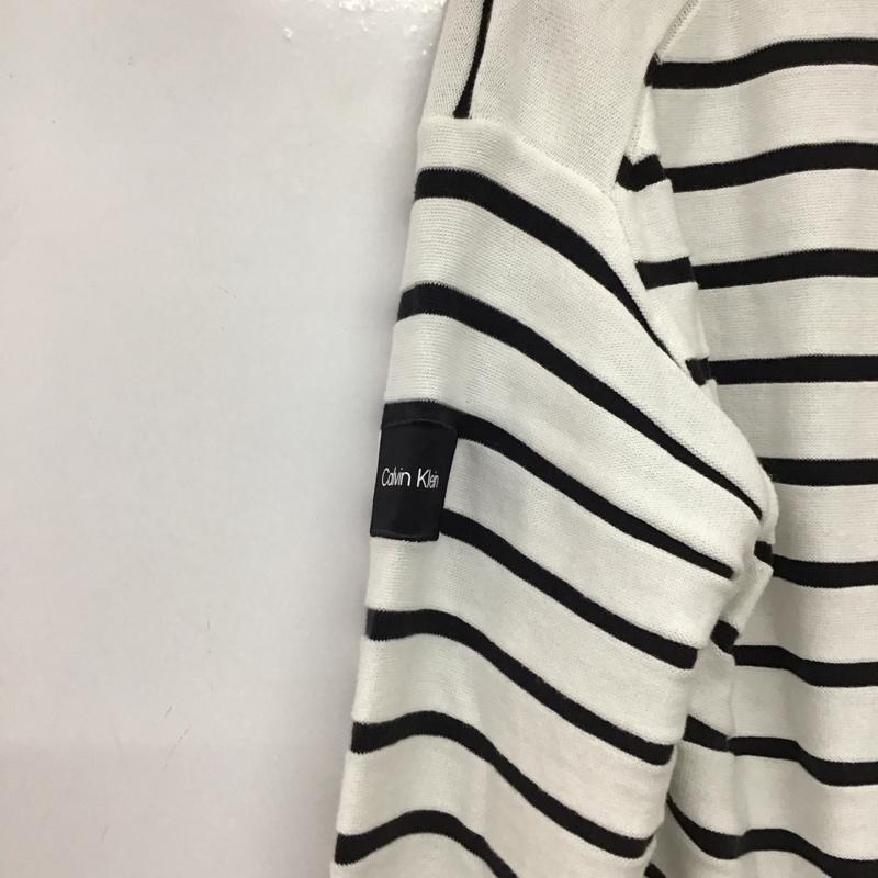 カルバン・クライン Calvin Klein ニット、セーター 長袖 長袖ニットカットソー クルーネック セーター M ボーダー柄 白 / ホワイト / white X 黒 / ブラック / black メンズ USED 古着 中古 10155921
