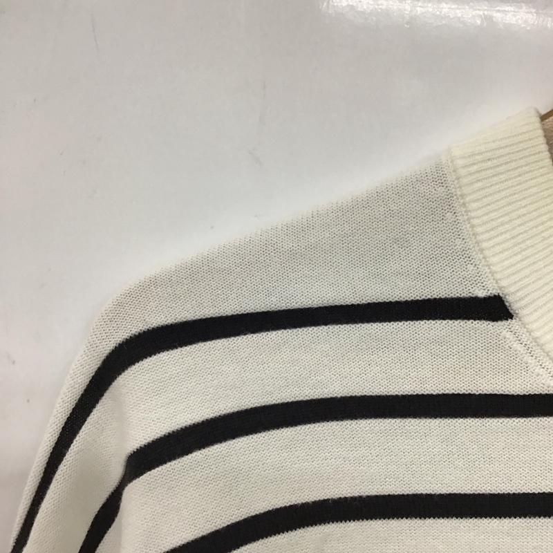 カルバン・クライン Calvin Klein ニット、セーター 長袖 長袖ニットカットソー クルーネック セーター M ボーダー柄 白 / ホワイト / white X 黒 / ブラック / black メンズ USED 古着 中古 10155921