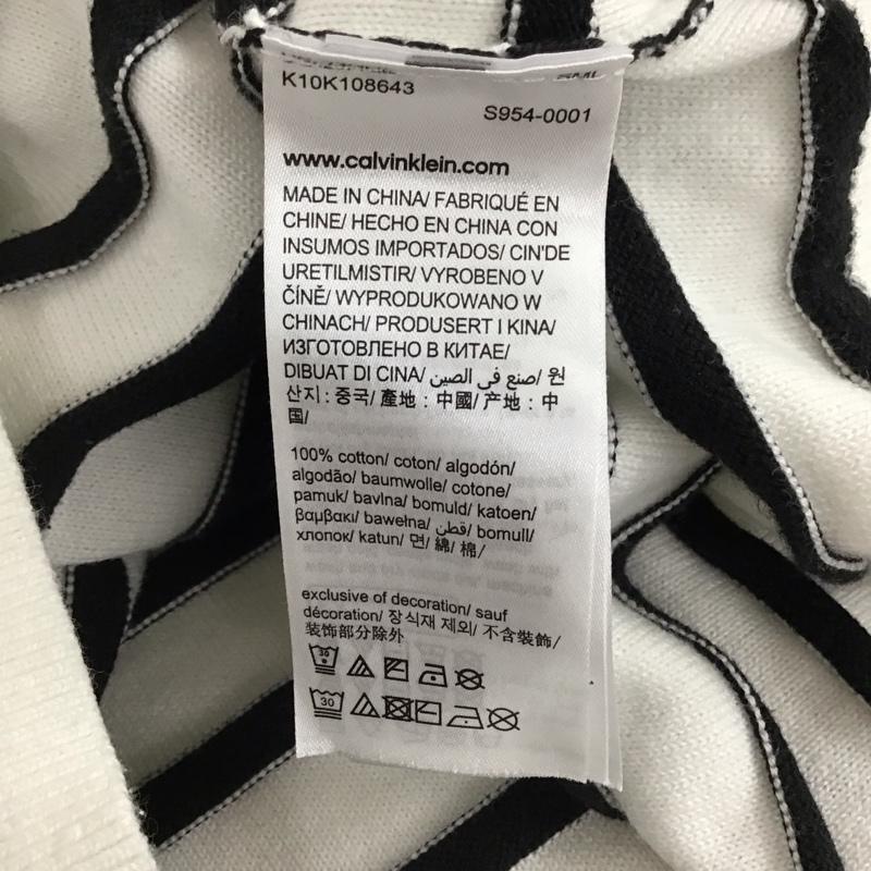 カルバン・クライン Calvin Klein ニット、セーター 長袖 長袖ニットカットソー クルーネック セーター M ボーダー柄 白 / ホワイト / white X 黒 / ブラック / black メンズ USED 古着 中古 10155921