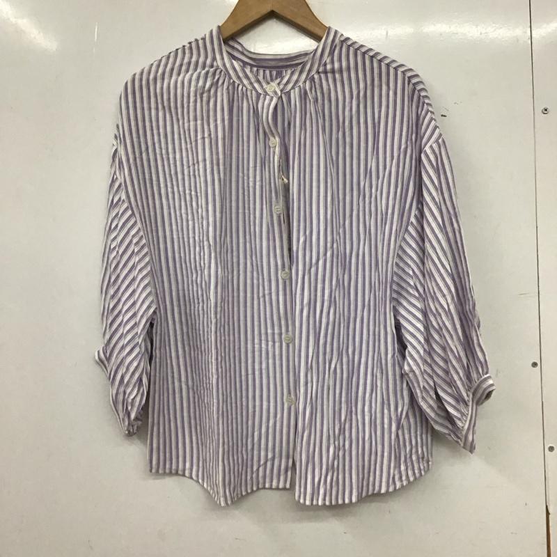 レイカズン Ray Cassin シャツ、ブラウス 長袖 長袖シャツ ストライプシャツ ノーカラーシャツ FREE ストライプ 白 / ホワイト / white X 紫 / パープル / purple レディース USED 古着 中古 10155953