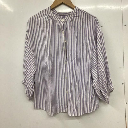レイカズン Ray Cassin シャツ、ブラウス 長袖 長袖シャツ ストライプシャツ ノーカラーシャツ FREE ストライプ 白 / ホワイト / white X 紫 / パープル / purple レディース USED 古着 中古 10155953