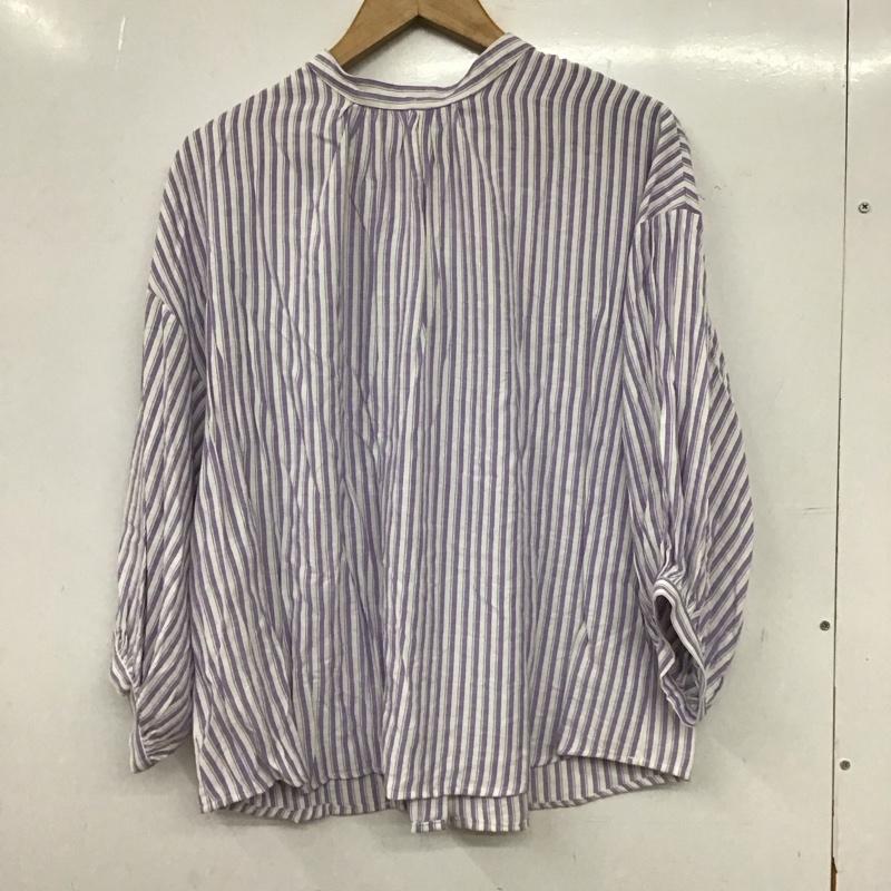 レイカズン Ray Cassin シャツ、ブラウス 長袖 長袖シャツ ストライプシャツ ノーカラーシャツ FREE ストライプ 白 / ホワイト / white X 紫 / パープル / purple レディース USED 古着 中古 10155953