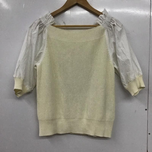 ナチュラルクチュール natural couture ニット、セーター 半袖 半袖ニットカットソー スクエアーネック FREE 無地 白 / ホワイト / white X アイボリー / アイボリー / レディース USED 古着 中古 10155955