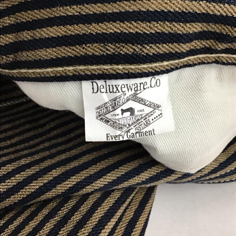 デラックスウエア DELUXEWARE パンツ デニム、ジーンズ デニムパンツ ワイドパンツ カジュアルパンツ 34インチ ストライプ 紺 / ネイビー / navy X 茶 / ブラウン / brown メンズ USED 古着 中古 10156123