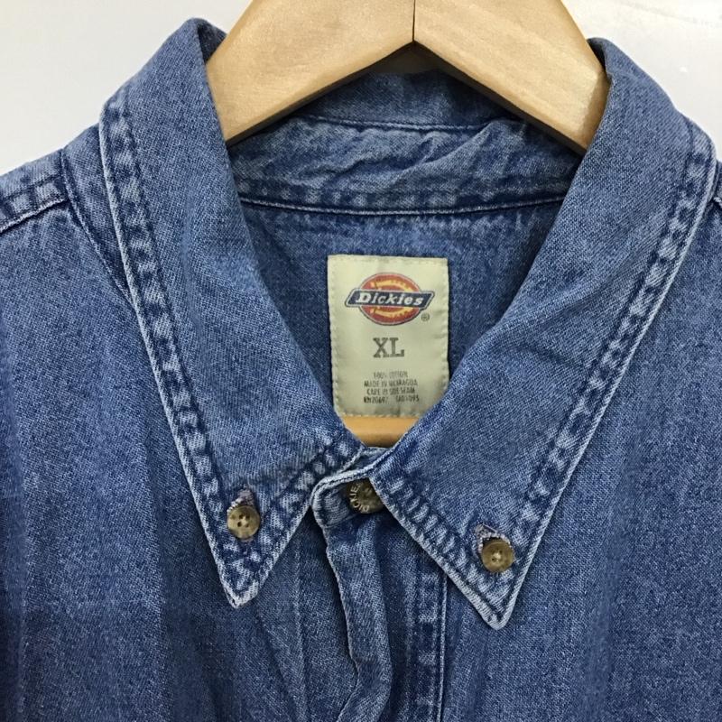 ディッキーズ Dickies シャツ、ブラウス 半袖 半袖デニムシャツ ボタンダウンシャツ XL ロゴ、文字 インディゴ / インディゴ / Indigo メンズ USED 古着 中古 10156135