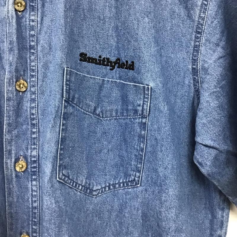 ディッキーズ Dickies シャツ、ブラウス 半袖 半袖デニムシャツ ボタンダウンシャツ XL ロゴ、文字 インディゴ / インディゴ / Indigo メンズ USED 古着 中古 10156135