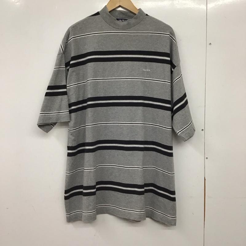 ノーティカ NAUTICA Tシャツ 半袖 半袖カットソー プリントTシャツ クルーネックカットソー L ボーダー柄 灰 / グレー / gray メンズ USED 古着 中古 10156138
