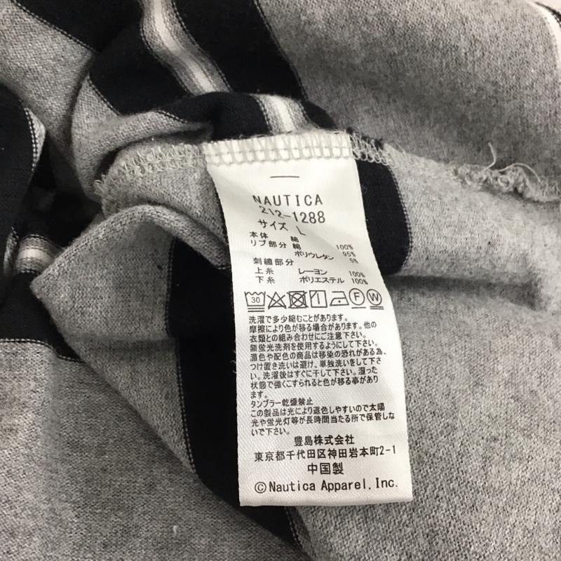 ノーティカ NAUTICA Tシャツ 半袖 半袖カットソー プリントTシャツ クルーネックカットソー L ボーダー柄 灰 / グレー / gray メンズ USED 古着 中古 10156138