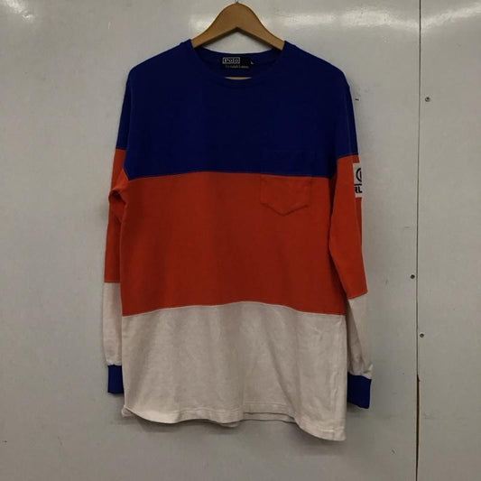 ポロバイラルフローレン Polo by RALPH LAUREN Tシャツ 長袖 長袖カットソー プリントカットソー クルーネック L 無地 青 / ブルー / blue X 橙 / オレンジ / orange X 白 / ホワイト / white メンズ USED 古着 中古 10156141