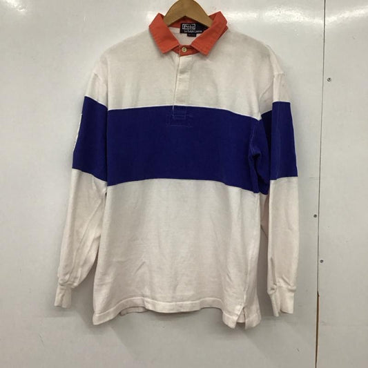 ポロバイラルフローレン Polo by RALPH LAUREN カットソー 長袖 長袖ポロシャツ 長袖カットソー カラーシャツ L 無地 白 / ホワイト / white X 青 / ブルー / blue メンズ USED 古着 中古 10156161