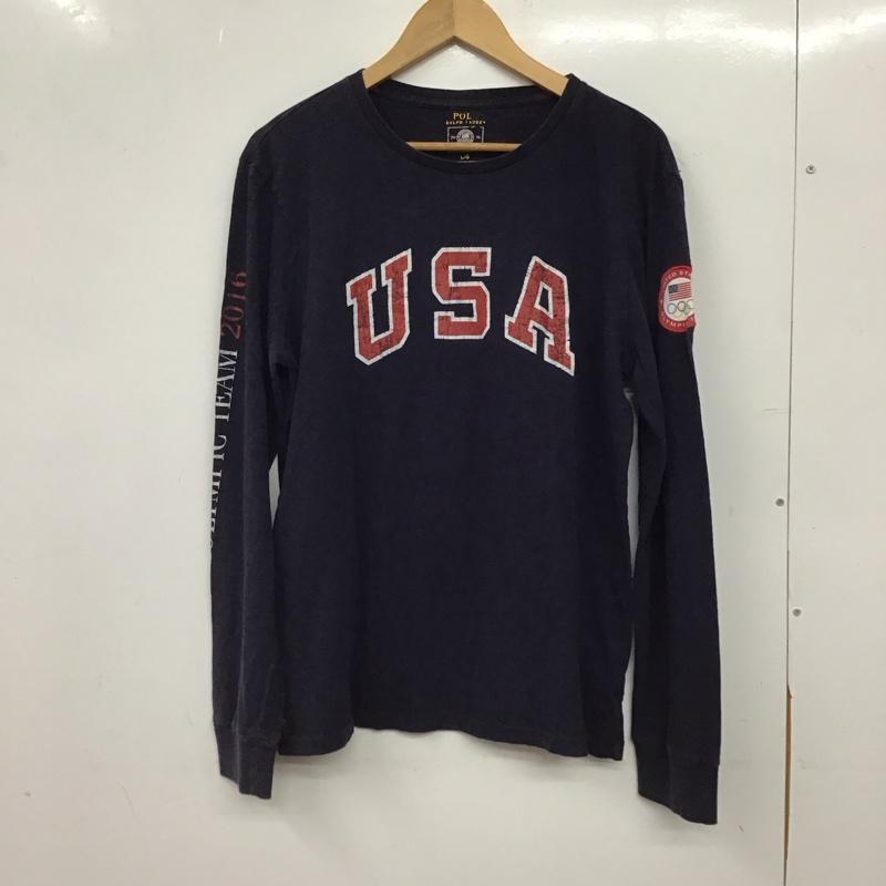 ポロラルフローレン POLO RALPH LAUREN カットソー 長袖 長袖カットソー プリントカットソー クルーネック L ロゴ、文字 紺 / ネイビー / navy メンズ USED 古着 中古 10156168