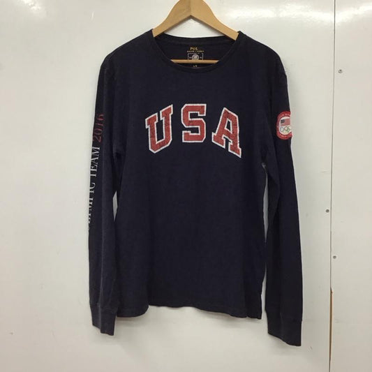 ポロラルフローレン POLO RALPH LAUREN カットソー 長袖 長袖カットソー プリントカットソー クルーネック L ロゴ、文字 紺 / ネイビー / navy メンズ USED 古着 中古 10156168