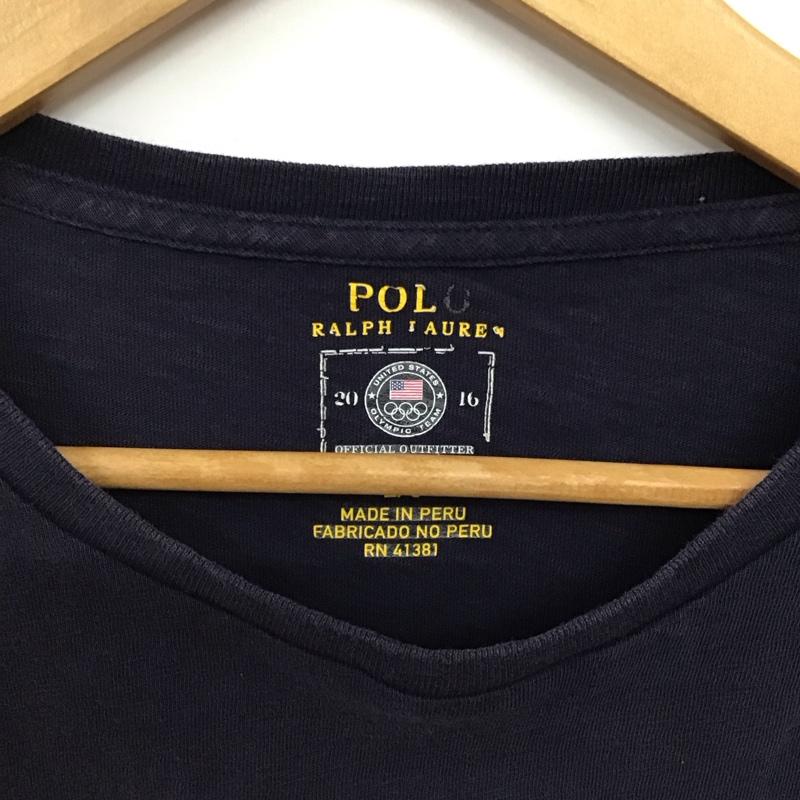ポロラルフローレン POLO RALPH LAUREN カットソー 長袖 長袖カットソー プリントカットソー クルーネック L ロゴ、文字 紺 / ネイビー / navy メンズ USED 古着 中古 10156168