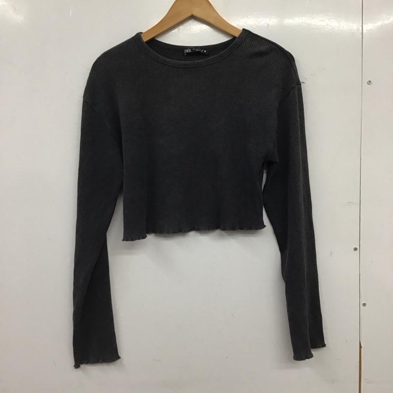 ザラ ZARA カットソー 長袖 長袖カットソー 無地カットソー クルーネック S 無地 ダークグレー / ダークグレー / レディース USED 古着 中古 10156226