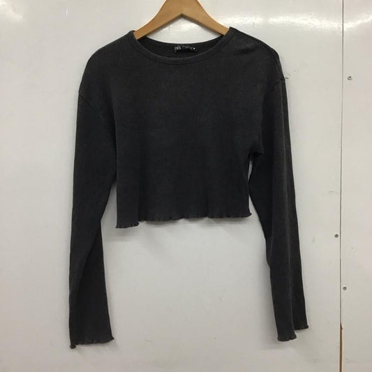 ザラ ZARA カットソー 長袖 長袖カットソー 無地カットソー クルーネック S 無地 ダークグレー / ダークグレー / レディース USED 古着 中古 10156226
