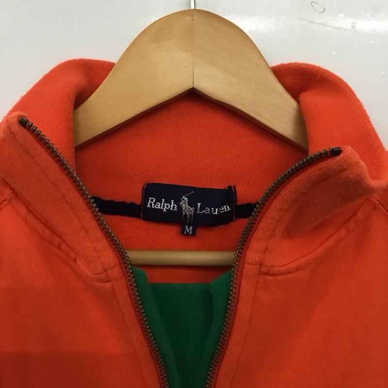 ラルフローレン RALPHLAUREN トレーナー 長袖 長袖トレーナー スウェット ジップアップネック プルオーバー M ロゴ、文字 橙 / オレンジ / orange メンズ USED 古着 中古 10156302