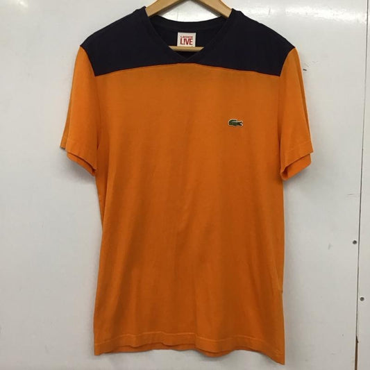ラコステ ライブ LACOSTE L!VE Tシャツ 半袖 半袖カットソー プリントTシャツ Vネックカットソー 4 ロゴ、文字 橙 / オレンジ / orange メンズ USED 古着 中古 10156308