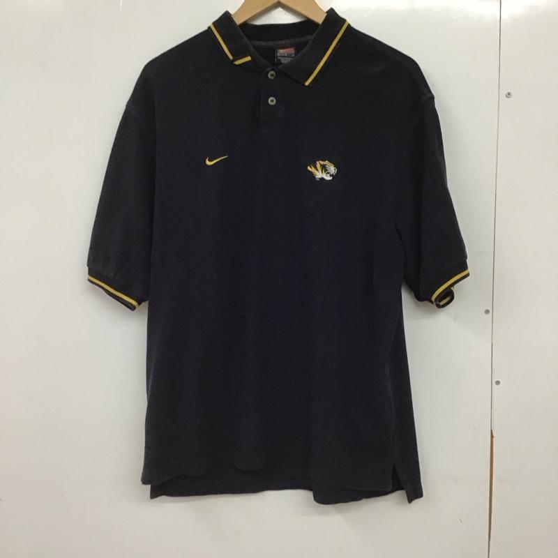 ナイキ NIKE ポロシャツ 半袖 半袖ポロシャツ カラーシャツ 半袖カットソー L ロゴ、文字 紺 / ネイビー / navy メンズ USED 古着 中古 10156341