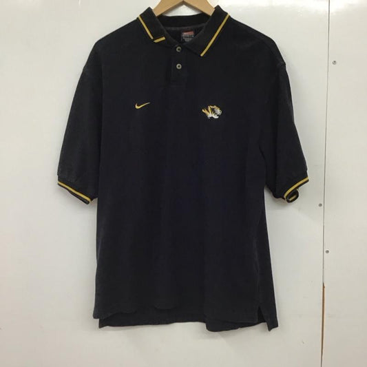ナイキ NIKE ポロシャツ 半袖 半袖ポロシャツ カラーシャツ 半袖カットソー L ロゴ、文字 紺 / ネイビー / navy メンズ USED 古着 中古 10156341