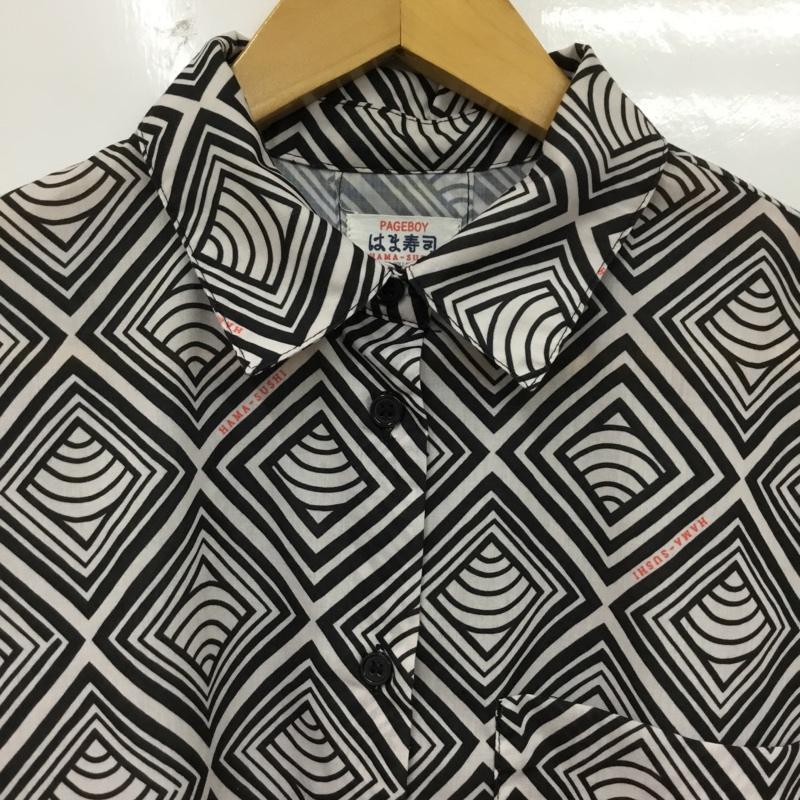 ページボーイ PAGEBOY シャツ、ブラウス 半袖 半袖シャツ プリントシャツ ポケットシャツ はま寿司コラボ FREE プリント 白 / ホワイト / white X 黒 / ブラック / black レディース USED 古着 中古 10156387