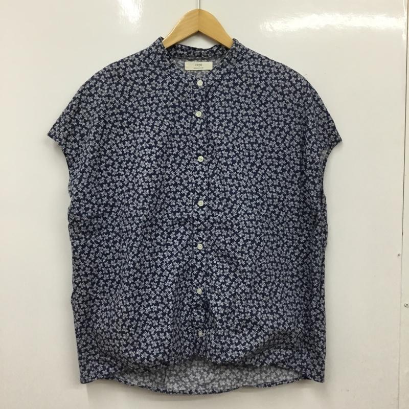 セポ cepo カットソー 半袖 ノースリーブシャツ ノーカラーシャツ フロントボタン M プリント 紺 / ネイビー / navy レディース USED 古着 中古 10156390